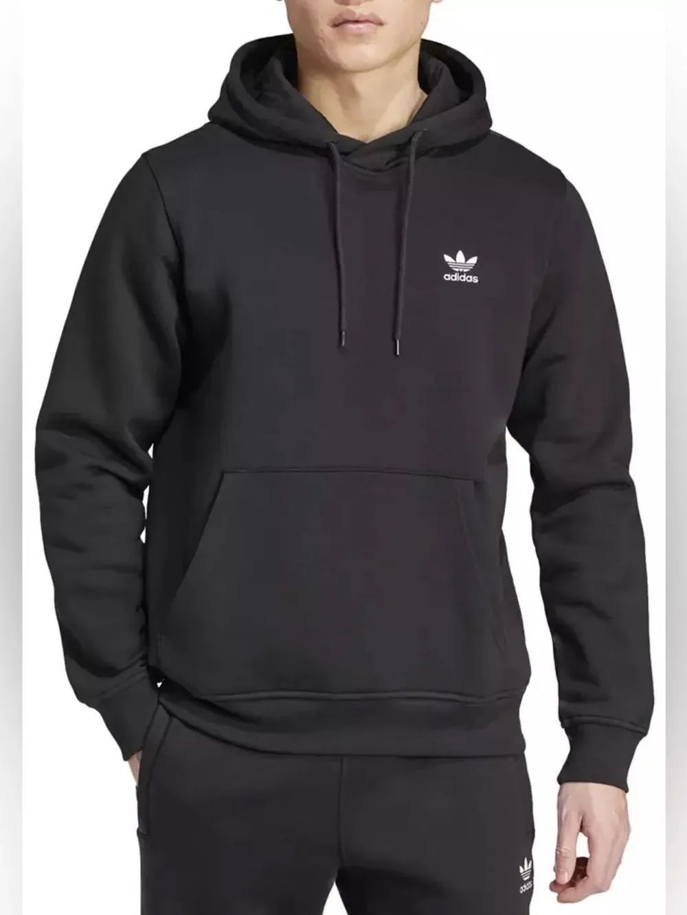 Adidas Essentials Black Trefoil Pullover Hoodie 2XL Athleisure Gym Workout